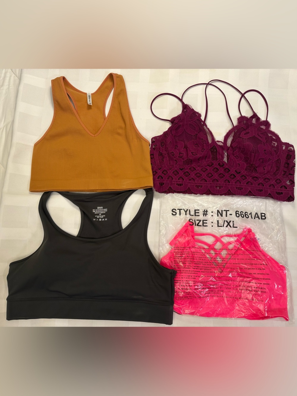 4-Pack Zenana Bralette Set -Burgundy, Hot Pink, Dark Sage Green, & Butterscotch